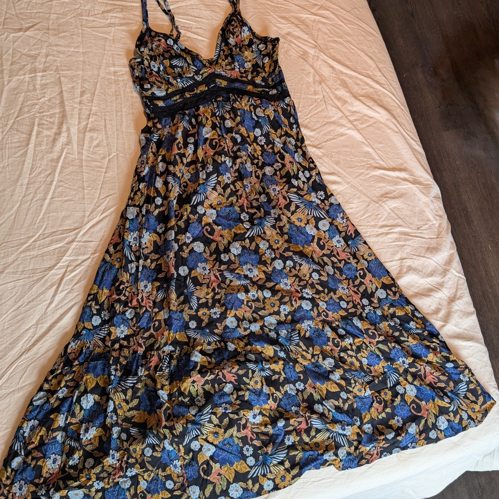 Angie Floral Maxi Dress in Blue and Gold